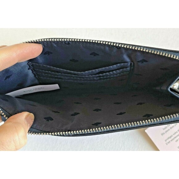 New Kate Spade Medium L-zip Reiley Shadow Anchor Wristlet Leather Petrol Blue - Picture 3 of 5